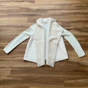 Kate & Sam Waterfall Knit Cardigan Sweater Womens L Ivory Faux Fur Open Front